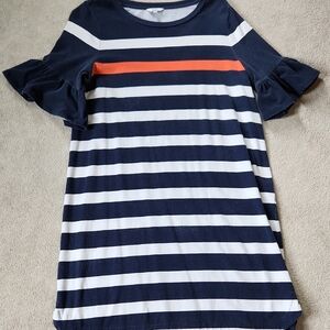 Crown & Ivy Blue White Striped T-Shirt Dress Orange Stripe - Medium